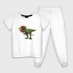 Детская пижама хлопок с принтом Самурай Юрского Периода в Белгороде, 100% хлопок |  брюки и футболка прямого кроя, без карманов, на брюках мягкая резинка на поясе и по низу штанин
 | Тематика изображения на принте: dinosaur | japan | katana | t rex | tyrannosaur | динозавр | животное | зубы | иероглиф | катана | когти | луна | меч | ниндзя | полнолуние | самурай | самурай юрского периода | т рекс | тиранозавр | тиранозавр с катаной
