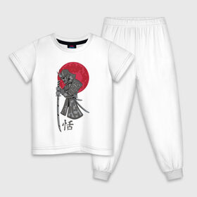 Детская пижама хлопок с принтом Самурай в Белгороде, 100% хлопок |  брюки и футболка прямого кроя, без карманов, на брюках мягкая резинка на поясе и по низу штанин
 | japan | katana | moon | samurai | воин | воин самурай | доспехи | доспехи самурая | иероглиф | иероглифы | ироглиф | катана | луна | меч | нагабакама | рисунок | самурай | самурайское кимоно | солнце | хакама