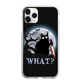 Чехол для iPhone 11 Pro Max матовый с принтом What Cat (Halloween) в Белгороде, Силикон |  | Тематика изображения на принте: cat | cats | halloween | what | кот | котенок | коты | котяра | кошак | кошка | нож | пушистый | хэллоуин | что