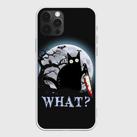 Чехол для iPhone 12 Pro Max с принтом What Cat (Halloween) в Белгороде, Силикон |  | Тематика изображения на принте: cat | cats | halloween | what | кот | котенок | коты | котяра | кошак | кошка | нож | пушистый | хэллоуин | что