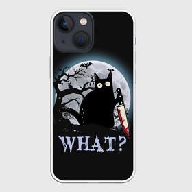 Чехол для iPhone 13 mini с принтом What Cat (Halloween) в Белгороде,  |  | Тематика изображения на принте: cat | cats | halloween | what | кот | котенок | коты | котяра | кошак | кошка | нож | пушистый | хэллоуин | что