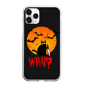 Чехол для iPhone 11 Pro Max матовый с принтом What Cat (Halloween) в Белгороде, Силикон |  | Тематика изображения на принте: cat | cats | halloween | moon | what | кот | котенок | коты | котяра | кошак | кошка | летучая | луна | мышь | нож | пушистый | хэллоуин | что