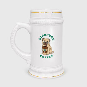 Кружка пивная с принтом Starpugs в Белгороде,  керамика (Материал выдерживает высокую температуру, стоит избегать резкого перепада температур) |  объем 630 мл | animal | art | coffee | dog | pug | puppy | арт | животное | кофе | мопс | собака | щенок