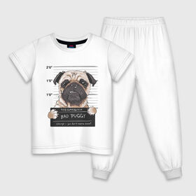 Детская пижама хлопок с принтом Bad Puggy в Белгороде, 100% хлопок |  брюки и футболка прямого кроя, без карманов, на брюках мягкая резинка на поясе и по низу штанин
 | animal | art | dog | nameplate | pug | арт | животное | мопс | собака | табличка