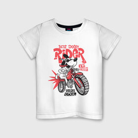 Детская футболка хлопок с принтом Best Doggy Rider в Белгороде, 100% хлопок | круглый вырез горловины, полуприлегающий силуэт, длина до линии бедер | art | dog | drawing | moto | motorcycle | racer | wheels | арт | гонщик | колеса | мото | мотоцикл | очки | пес | рисунок | собака