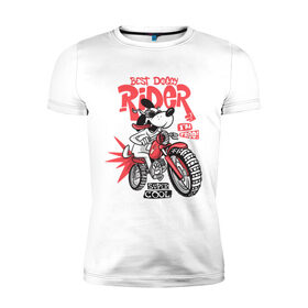 Мужская футболка хлопок Slim с принтом Best Doggy Rider в Белгороде, 92% хлопок, 8% лайкра | приталенный силуэт, круглый вырез ворота, длина до линии бедра, короткий рукав | art | dog | drawing | moto | motorcycle | racer | wheels | арт | гонщик | колеса | мото | мотоцикл | очки | пес | рисунок | собака