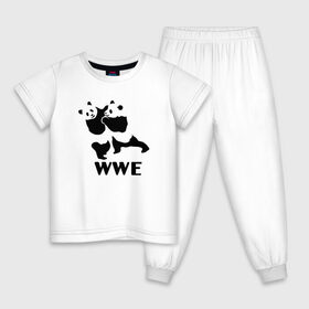 Детская пижама хлопок с принтом WWE в Белгороде, 100% хлопок |  брюки и футболка прямого кроя, без карманов, на брюках мягкая резинка на поясе и по низу штанин
 | wwe | боевые панды | две панды | панда | панды | панды wwe | рестлинг | рестлинг панд | рестлинг панды