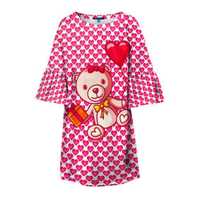 Детское платье 3D с принтом Медвежонок сюрприз в Белгороде, 100% полиэстер | прямой силуэт, чуть расширенный к низу. Круглая горловина, на рукавах — воланы | baby | bear | love is | teddy | valentines | бабочка | бантик | валентина | влюбленный | воздушный шарик | девочка | игрушка | лучшая мама | любимая жена | люблю | любовь | малыш | марта | медведь | медвежата | милый