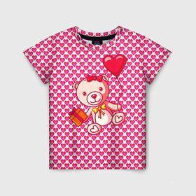 Детская футболка 3D с принтом Медвежонок сюрприз в Белгороде, 100% гипоаллергенный полиэфир | прямой крой, круглый вырез горловины, длина до линии бедер, чуть спущенное плечо, ткань немного тянется | baby | bear | love is | teddy | valentines | бабочка | бантик | валентина | влюбленный | воздушный шарик | девочка | игрушка | лучшая мама | любимая жена | люблю | любовь | малыш | марта | медведь | медвежата | милый