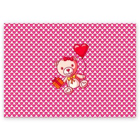 Поздравительная открытка с принтом Медвежонок сюрприз в Белгороде, 100% бумага | плотность бумаги 280 г/м2, матовая, на обратной стороне линовка и место для марки
 | baby | bear | love is | teddy | valentines | бабочка | бантик | валентина | влюбленный | воздушный шарик | девочка | игрушка | лучшая мама | любимая жена | люблю | любовь | малыш | марта | медведь | медвежата | милый