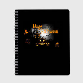 Тетрадь с принтом Halloween в Белгороде, 100% бумага | 48 листов, плотность листов — 60 г/м2, плотность картонной обложки — 250 г/м2. Листы скреплены сбоку удобной пружинной спиралью. Уголки страниц и обложки скругленные. Цвет линий — светло-серый
 | halloween | jack | lantern | pumpkin | светильник джека | хэллоуин
