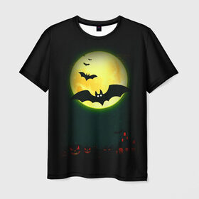 Мужская футболка 3D с принтом Halloween в Белгороде, 100% полиэфир | прямой крой, круглый вырез горловины, длина до линии бедер | Тематика изображения на принте: halloween | jack | lantern | pumpkin | светильник джека | хэллоуин