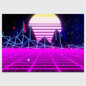 Поздравительная открытка с принтом Synthwave в Белгороде, 100% бумага | плотность бумаги 280 г/м2, матовая, на обратной стороне линовка и место для марки
 | synthwave | горы | горы синтвэйва | неоновые горы | синтвэйв