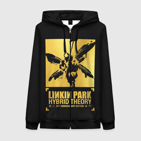 Женская толстовка 3D на молнии с принтом Hybrid Theory 20th Anniversary в Белгороде, 100% полиэстер | длина до линии бедра, манжеты и пояс оформлены мягкой тканевой резинкой, двухслойный капюшон со шнурком для регулировки, спереди молния, по бокам два кармана | Тематика изображения на принте: chester bennington | hybrid theory | linkin park | rock | беннингтон | линкин парк | рок | честер