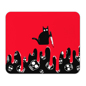 Коврик для мышки прямоугольный с принтом WHAT CAT в Белгороде, натуральный каучук | размер 230 х 185 мм; запечатка лицевой стороны | art | black | black cat | cat | dark | dark cat | halloween | what | what cat | what mem | арт | кот | кот арт | кот мем | мем | нож | праздник | прикол | прикольный кот | убица | хэллоуин | чёрный | чёрный кот | что | что мем