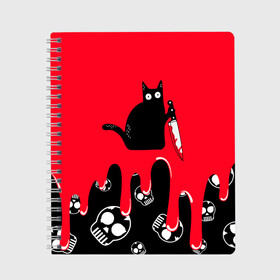 Тетрадь с принтом WHAT CAT в Белгороде, 100% бумага | 48 листов, плотность листов — 60 г/м2, плотность картонной обложки — 250 г/м2. Листы скреплены сбоку удобной пружинной спиралью. Уголки страниц и обложки скругленные. Цвет линий — светло-серый
 | Тематика изображения на принте: art | black | black cat | cat | dark | dark cat | halloween | what | what cat | what mem | арт | кот | кот арт | кот мем | мем | нож | праздник | прикол | прикольный кот | убица | хэллоуин | чёрный | чёрный кот | что | что мем