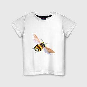 Детская футболка хлопок с принтом Шмель полосатый в Белгороде, 100% хлопок | круглый вырез горловины, полуприлегающий силуэт, длина до линии бедер | акварель | желтый | крылья | летать | насекомое | полоски | природа | черный | шмель