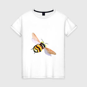 Женская футболка хлопок с принтом Шмель полосатый в Белгороде, 100% хлопок | прямой крой, круглый вырез горловины, длина до линии бедер, слегка спущенное плечо | акварель | желтый | крылья | летать | насекомое | полоски | природа | черный | шмель