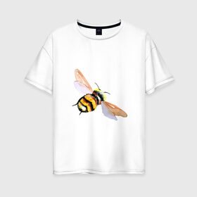 Женская футболка хлопок Oversize с принтом Шмель полосатый в Белгороде, 100% хлопок | свободный крой, круглый ворот, спущенный рукав, длина до линии бедер
 | акварель | желтый | крылья | летать | насекомое | полоски | природа | черный | шмель