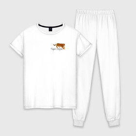 Женская пижама хлопок с принтом Tiger Style в Белгороде, 100% хлопок | брюки и футболка прямого кроя, без карманов, на брюках мягкая резинка на поясе и по низу штанин | животные | звери | тигр | хищники