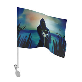 Флаг для автомобиля с принтом Силуэт смерти в Белгороде, 100% полиэстер | Размер: 30*21 см | дементор | король ночи | призрак | тень | умертвие | черный всадник