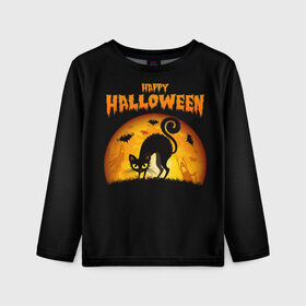 Детский лонгслив 3D с принтом Helloween в Белгороде, 100% полиэстер | длинные рукава, круглый вырез горловины, полуприлегающий силуэт
 | halloween | ведьма | летучая мышь | полнолуние | привидение | призрак | тыква | хеллоуин | хелуин | хэллоин | хэллоуин | хэлоуин | хэлуин | черный кот