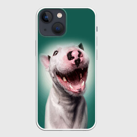 Чехол для iPhone 13 mini с принтом Bully в Белгороде,  |  | Тематика изображения на принте: bull terrier | ears | eyes | fangs | jaw | muzzle | nose | smile | бультерьер | глаза | клыки | нос | пасть | улыбка | уши