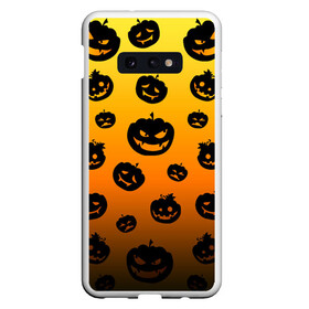 Чехол для Samsung S10E с принтом Halloween - Тыквы в Белгороде, Силикон | Область печати: задняя сторона чехла, без боковых панелей | halloween | jack lantern | trick or treat | день всех святых | день мертвых | конфеты или жизнь | лицо тыквы | праздник | рожи | светильник джека | страшно | тыква | тыква с лицом | тыквенный | тыквы | ужасы