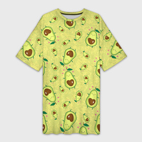 Платье-футболка 3D с принтом Милашка авокадик в Белгороде,  |  | Тематика изображения на принте: avocado | fruits | heart | vegetables | авокадо | овощи | сердца | сердце | фрукты