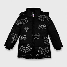 Зимняя куртка для девочек 3D с принтом Фигуры животных в Белгороде, ткань верха — 100% полиэстер; подклад — 100% полиэстер, утеплитель — 100% полиэстер. | длина ниже бедра, удлиненная спинка, воротник стойка и отстегивающийся капюшон. Есть боковые карманы с листочкой на кнопках, утяжки по низу изделия и внутренний карман на молнии. 

Предусмотрены светоотражающий принт на спинке, радужный светоотражающий элемент на пуллере молнии и на резинке для утяжки. | балалайка | берлога | винни пух | волк | животное | зверь | клыки | коготь | косолапость | лапа | лес | лиса | малина | маша | машенька | медведица | мех | панда | птица | север | скандинавские | слон | сова