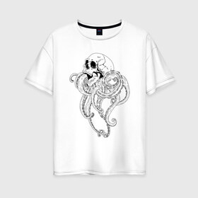 Женская футболка хлопок Oversize с принтом Череп с щупальцами в Белгороде, 100% хлопок | свободный крой, круглый ворот, спущенный рукав, длина до линии бедер
 | skull | осьминог | череп | черепок | черепушка | щупальца