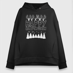 Женское худи Oversize хлопок с принтом Happy Halloween в Белгороде, френч-терри — 70% хлопок, 30% полиэстер. Мягкий теплый начес внутри —100% хлопок | боковые карманы, эластичные манжеты и нижняя кромка, капюшон на магнитной кнопке | 31 октября | halloween | halowen | ведьма | день всех святых | джек | костюм | кровь | лого | монстр | надпись | праздник | приведение | призрак | светильник | символ | страшная | тыква | ужасы | хеллоуин | хеллуин