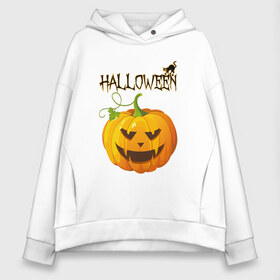 Женское худи Oversize хлопок с принтом Pumpkin party 2 в Белгороде, френч-терри — 70% хлопок, 30% полиэстер. Мягкий теплый начес внутри —100% хлопок | боковые карманы, эластичные манжеты и нижняя кромка, капюшон на магнитной кнопке | horror | страшный | ужасы | хеллоуин