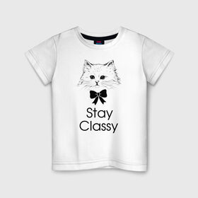 Детская футболка хлопок с принтом Классика в Белгороде, 100% хлопок | круглый вырез горловины, полуприлегающий силуэт, длина до линии бедер | бантик | белый | классика | кот | кошка | красота | милый | цитата | чёрный