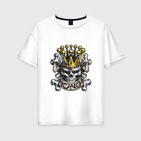 Женская футболка хлопок Oversize с принтом Король в Белгороде, 100% хлопок | свободный крой, круглый ворот, спущенный рукав, длина до линии бедер
 | арт | белый | вектор | жёлтый | золотой | зубы | король | корона | кости | пират | рисунок | череп | чёрный
