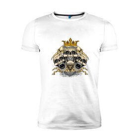 Мужская футболка хлопок Slim с принтом Король всех королей в Белгороде, 92% хлопок, 8% лайкра | приталенный силуэт, круглый вырез ворота, длина до линии бедра, короткий рукав | корона | корона на черепе | три черепа | череп с короной | черепа