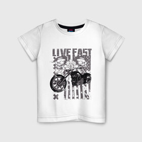 Детская футболка хлопок с принтом Жить быстро в Белгороде, 100% хлопок | круглый вырез горловины, полуприлегающий силуэт, длина до линии бедер | американский чёпер | байкеры. | мотоциклы | флаг сша | черепа с мотоциклом