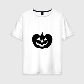 Женская футболка хлопок Oversize с принтом Силуэт тыквы черный в Белгороде, 100% хлопок | свободный крой, круглый ворот, спущенный рукав, длина до линии бедер
 | день мертвых | джэк | лицо | силуэт тыквы | тыква | улыбка | хэллоуин | черный