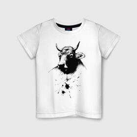 Детская футболка хлопок с принтом Бык в Белгороде, 100% хлопок | круглый вырез горловины, полуприлегающий силуэт, длина до линии бедер | 2021 | бык | год быка | год коровы | новый год | символ года