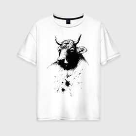 Женская футболка хлопок Oversize с принтом Бык в Белгороде, 100% хлопок | свободный крой, круглый ворот, спущенный рукав, длина до линии бедер
 | 2021 | бык | год быка | год коровы | новый год | символ года