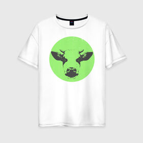 Женская футболка хлопок Oversize с принтом корова в Белгороде, 100% хлопок | свободный крой, круглый ворот, спущенный рукав, длина до линии бедер
 | 2021 | бык | год быка | год коровы | новый год | символ года
