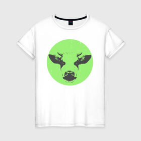 Женская футболка хлопок с принтом корова в Белгороде, 100% хлопок | прямой крой, круглый вырез горловины, длина до линии бедер, слегка спущенное плечо | 2021 | бык | год быка | год коровы | новый год | символ года