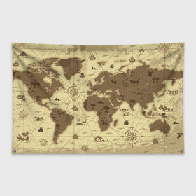 Флаг-баннер с принтом Карта мира в Белгороде, 100% полиэстер | размер 67 х 109 см, плотность ткани — 95 г/м2; по краям флага есть четыре люверса для крепления | география | карта | карта мира | корабли | моряки