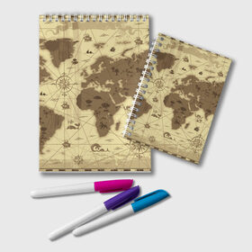 Блокнот с принтом Карта мира в Белгороде, 100% бумага | 48 листов, плотность листов — 60 г/м2, плотность картонной обложки — 250 г/м2. Листы скреплены удобной пружинной спиралью. Цвет линий — светло-серый
 | география | карта | карта мира | корабли | моряки