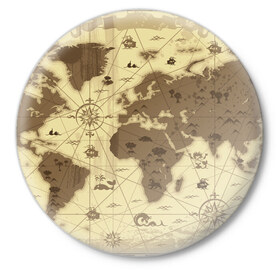 Значок с принтом Карта мира в Белгороде,  металл | круглая форма, металлическая застежка в виде булавки | Тематика изображения на принте: география | карта | карта мира | корабли | моряки