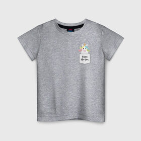 Детская футболка хлопок с принтом Единорог в кармане в Белгороде, 100% хлопок | круглый вырез горловины, полуприлегающий силуэт, длина до линии бедер | 2021 | бык | год быка | год коровы | новый год | символ года