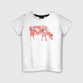 Детская футболка хлопок с принтом корова с цветами в Белгороде, 100% хлопок | круглый вырез горловины, полуприлегающий силуэт, длина до линии бедер | 2021 | бык | год быка | год коровы | корова | новый год | символ года