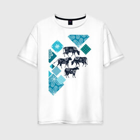 Женская футболка хлопок Oversize с принтом год быка в Белгороде, 100% хлопок | свободный крой, круглый ворот, спущенный рукав, длина до линии бедер
 | 2021 | бык | год быка | год коровы | новый год | символ года