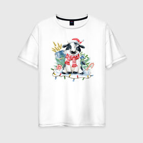 Женская футболка хлопок Oversize с принтом символ нового года в Белгороде, 100% хлопок | свободный крой, круглый ворот, спущенный рукав, длина до линии бедер
 | 2021 | бык | год быка | год коровы | новый год | символ года