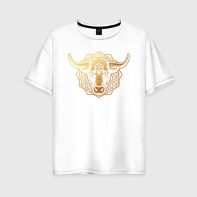 Женская футболка хлопок Oversize с принтом бык в Белгороде, 100% хлопок | свободный крой, круглый ворот, спущенный рукав, длина до линии бедер
 | 2021 | бык | год быка | год коровы | новый год | символ года
